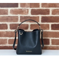 Reasonable Price Gucci Leather GG Emblem Small Bucket Bag 815118 Black 2024