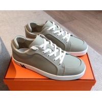 Lower Price Hermes Kid Sneakers in Calfskin Leather Light Grey 0226023