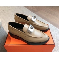 Best Product Hermes Hot Loafers in Calfskin with Oversized Kelly Buckle Beige 0226085
