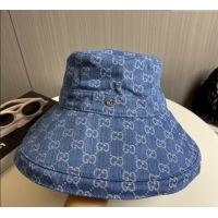 Top Design Gucci GG Denim Wide Brim Bucket Hat 0115 Blue 2025