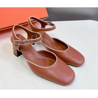 Best Price Hermes Kamilla Open Back Pumps 6cm in Calfskin Brown 0226109