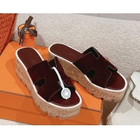 Top Design Hermes Eze 30 Platform Slides Sandal 6.5cm in Suede Dark Brown 0226117