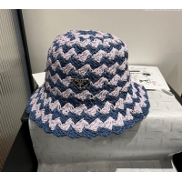 Luxury Discount Prada Triangle Straw Bucket Hat P8081 Pink/Blue 2025