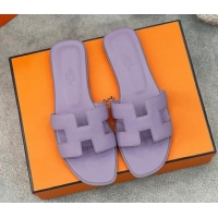 Durable Hermes Oran Classic Flat Slides Sandal in Epsom Leather Light Purple 2025 H02272