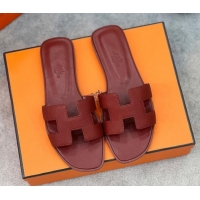 Duplicate Hermes Oran Classic Flat Slides Sandal in Epsom Leather Dark Brown 2025 H02272