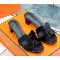 Durable Hermes Oasis Classic Heel Slides Sandal 4.5cm in Velvet Black 2025 H02272