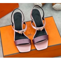 Luxury Cheap Hermes Glamour Satin Heel Sandals 7.5cm with Rose Gold Kelly Buckle Dusty Purple 2025 H02273 