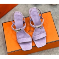 Stylish Hermes Glamour Suede Heel Sandals 7.5cm with Kelly Buckle Purple 2025 H02273