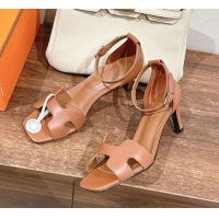 Unique Style Hermes Joy Heel Sandals 7cm in Smooth Leather Brown 2025 H02274 