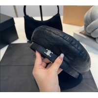 Well Crafted Miu Miu Leather Beret hat with Strass Logo MM082302 Black 2024