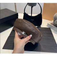 Best Price Miu Miu Leather Beret hat with Strass Logo MM082302 Brown 2024