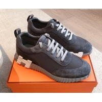 Grade Hermes Bouncing Sneakers in Textured Mesh and Suede Dark Grey  20250417 