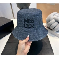 Good Quality Dior Miss Dior Denim Bucket hat 0823 Dark Blue 2024